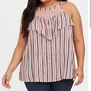 Torrid Pink Striped High Neck Challis Ruffle Lace Tank Top Womens Plus Size 1